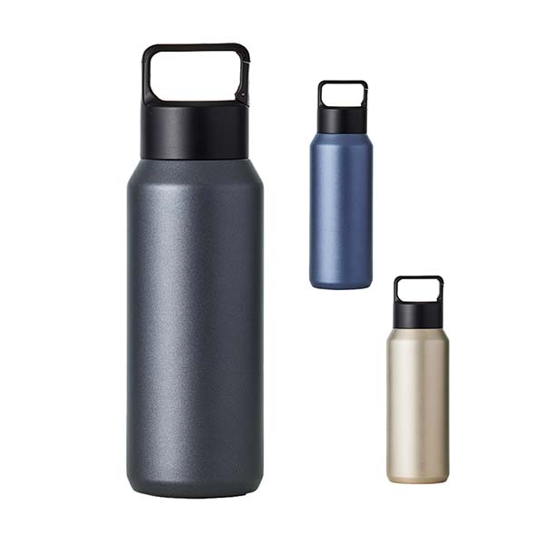 炭酸飲料対応 カラビナハンドル付きステンレスボトル 600ml