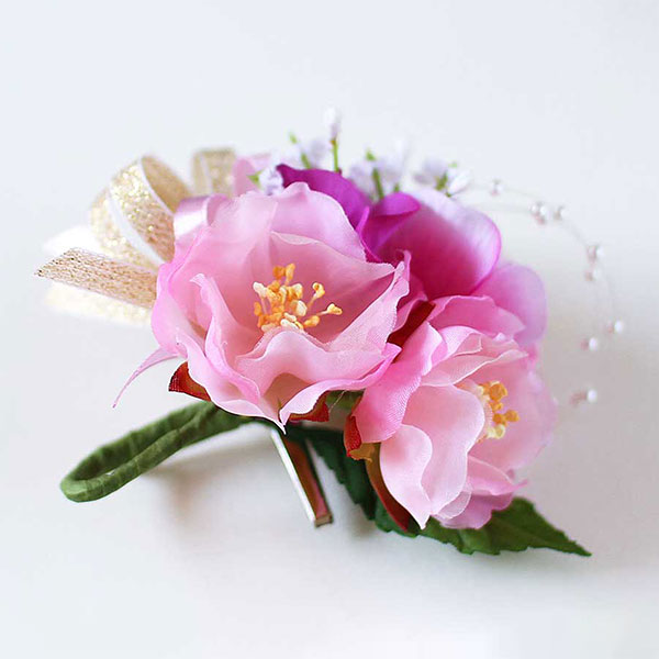 コサージュ 八重桜×3輪
