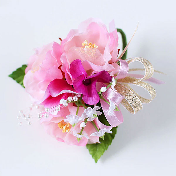 コサージュ 八重桜×3輪