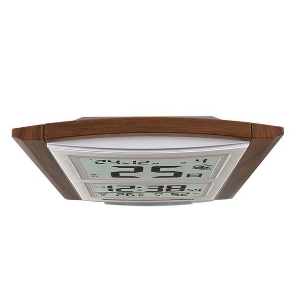 木目調 デジタル日めくり電波時計 温湿度表示付