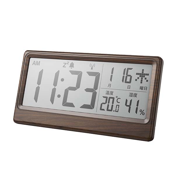 温湿度表示付き 木目調電波時計 大画面タイプ