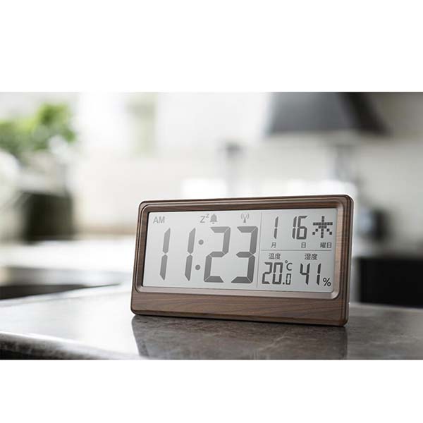 温湿度表示付き 木目調電波時計 大画面タイプ