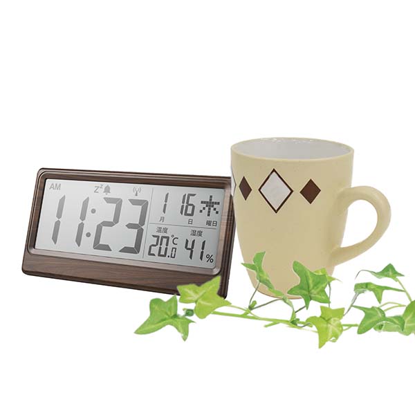 温湿度表示付き 木目調電波時計 大画面タイプ