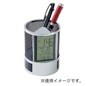 時計付きペンスタンド （小物入れ付）